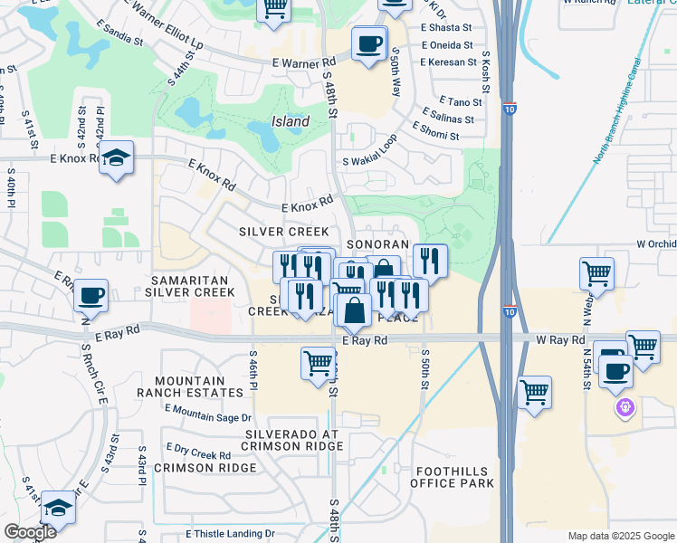 map of restaurants, bars, coffee shops, grocery stores, and more near 4759 East Lavender Lane in Phoenix