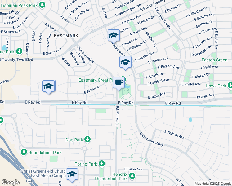 map of restaurants, bars, coffee shops, grocery stores, and more near 5054 South Turbine in Mesa