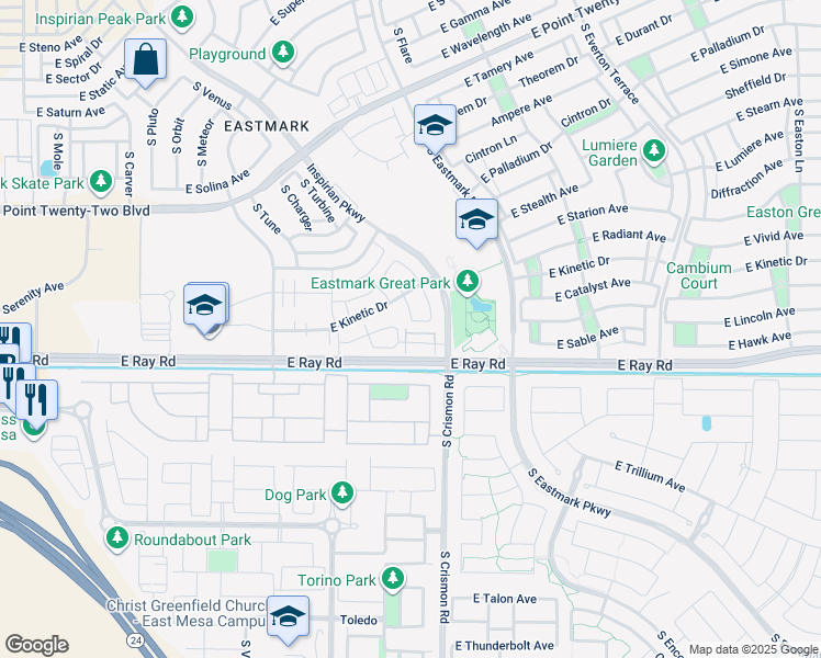 map of restaurants, bars, coffee shops, grocery stores, and more near 5054 South Turbine in Mesa