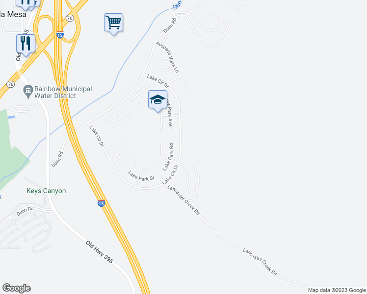 map of restaurants, bars, coffee shops, grocery stores, and more near 3638 Lake Circle Drive in Fallbrook