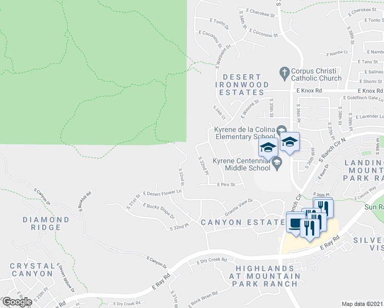 map of restaurants, bars, coffee shops, grocery stores, and more near 13604 South 32nd Place in Phoenix