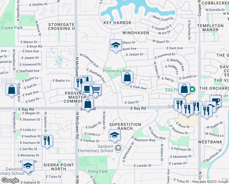 map of restaurants, bars, coffee shops, grocery stores, and more near 1101 North Mason Drive in Chandler