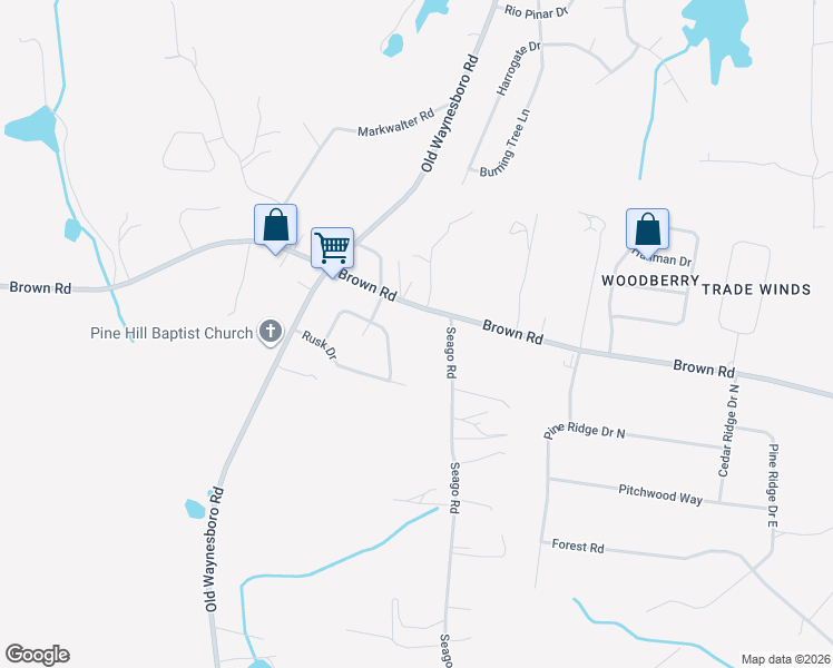 map of restaurants, bars, coffee shops, grocery stores, and more near 1650 Brown Road in Hephzibah