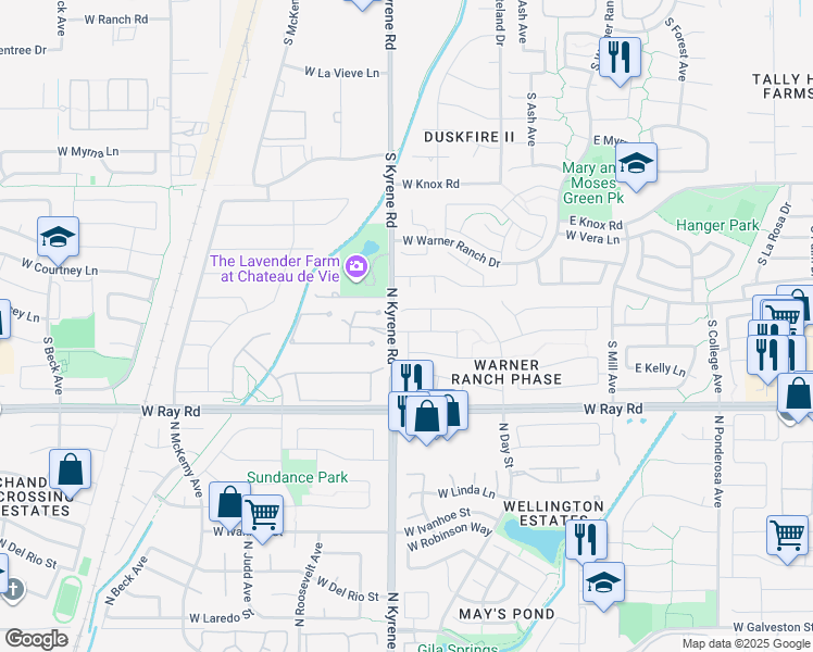 map of restaurants, bars, coffee shops, grocery stores, and more near 5982 West Gail Drive in Chandler