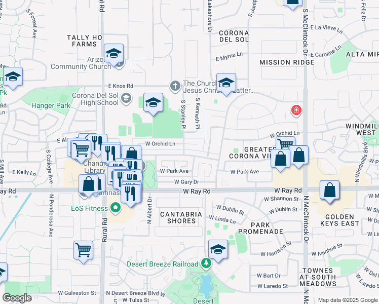 map of restaurants, bars, coffee shops, grocery stores, and more near 4608 West Gail Drive in Chandler