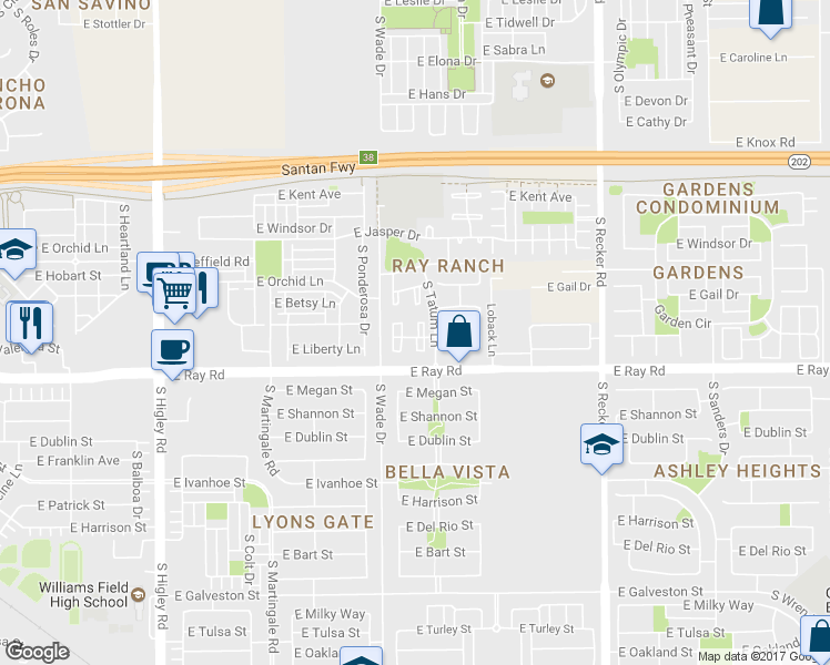 map of restaurants, bars, coffee shops, grocery stores, and more near 3691 East Constitution Drive in Gilbert
