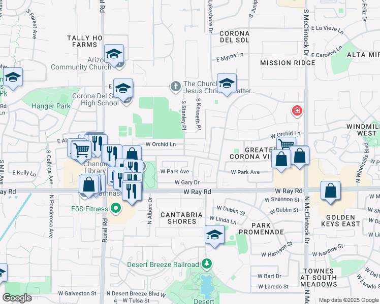 map of restaurants, bars, coffee shops, grocery stores, and more near 4608 West Gail Drive in Chandler