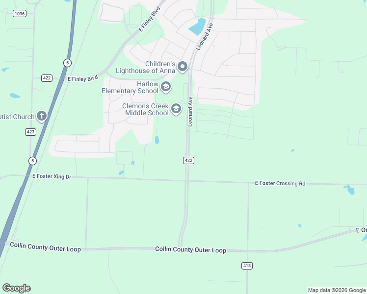 map of restaurants, bars, coffee shops, grocery stores, and more near 3020 County Road 422 in Anna