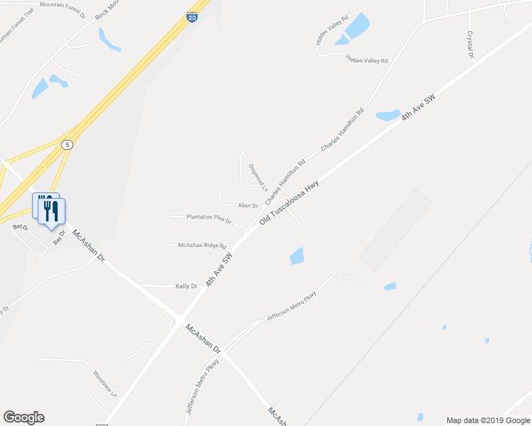 map of restaurants, bars, coffee shops, grocery stores, and more near 6447 Old Tuscaloosa Highway in McCalla