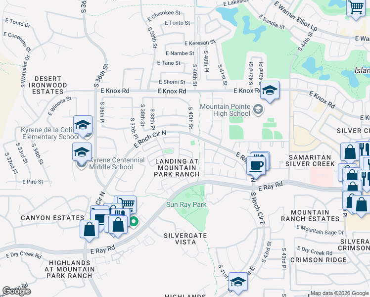 map of restaurants, bars, coffee shops, grocery stores, and more near 3937 East Orchid Lane in Phoenix