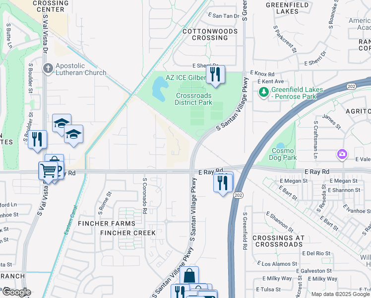map of restaurants, bars, coffee shops, grocery stores, and more near 15810 East Ray Road in Gilbert