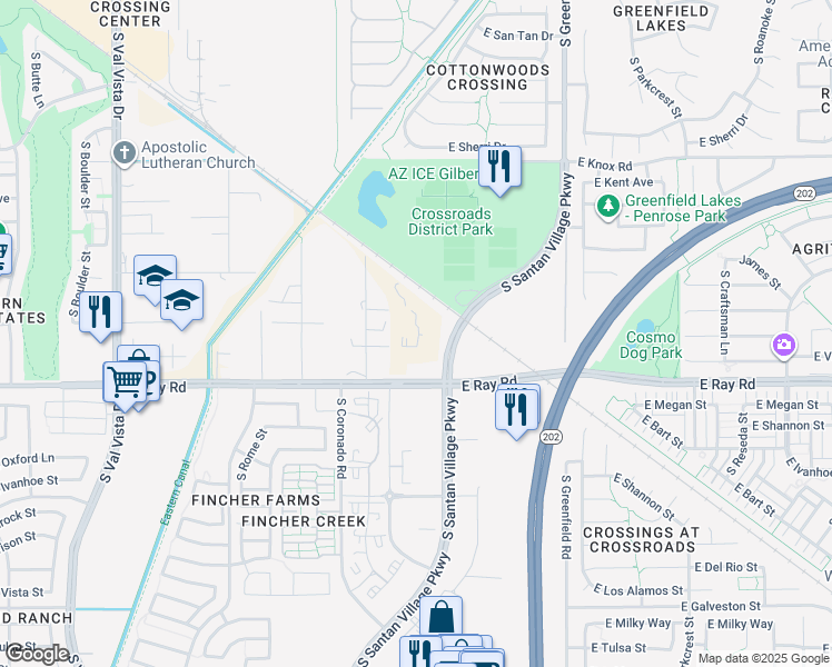 map of restaurants, bars, coffee shops, grocery stores, and more near 15810 East Ray Road in Gilbert