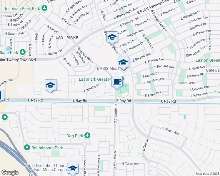 map of restaurants, bars, coffee shops, grocery stores, and more near 5054 South Turbine in Mesa