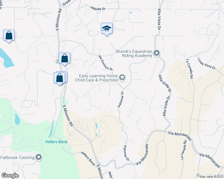 map of restaurants, bars, coffee shops, grocery stores, and more near 3844 Grace Court in Fallbrook
