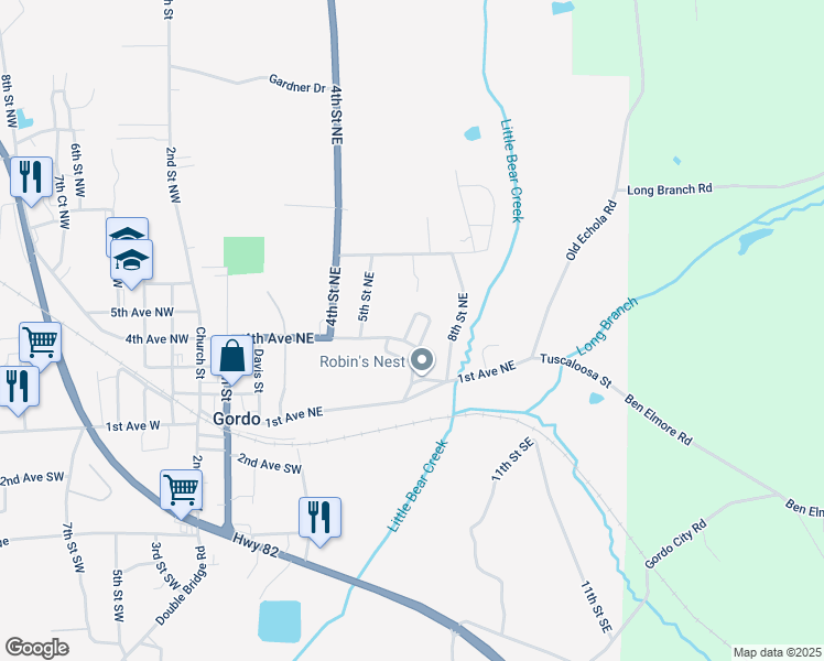 map of restaurants, bars, coffee shops, grocery stores, and more near 955 Sam Davis Court in Gordo