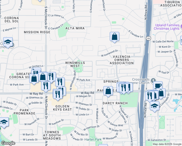 map of restaurants, bars, coffee shops, grocery stores, and more near 1141 North Kenwood Lane in Chandler