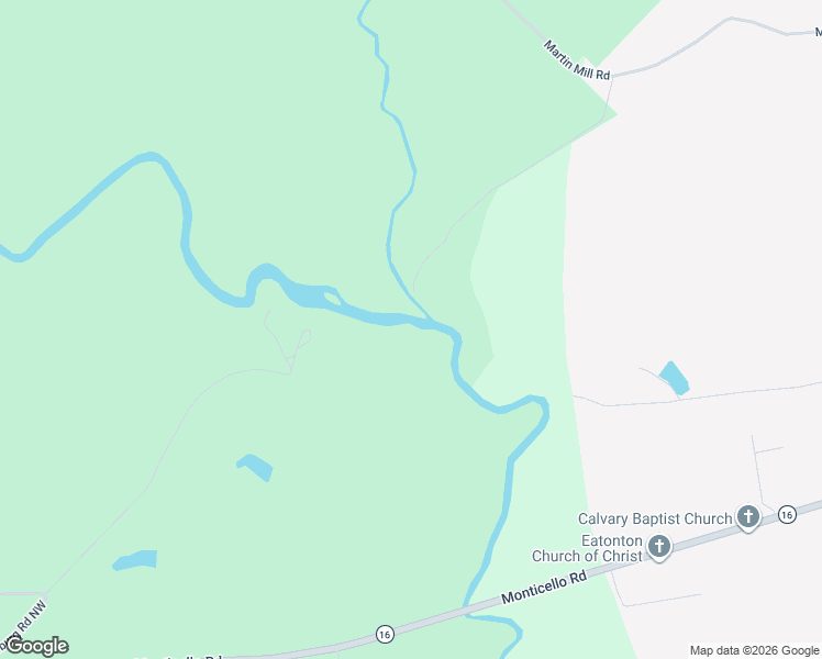 map of restaurants, bars, coffee shops, grocery stores, and more near Martins Mill Lane in Eatonton