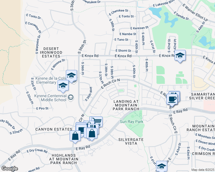 map of restaurants, bars, coffee shops, grocery stores, and more near 3737 East Kent Drive in Phoenix