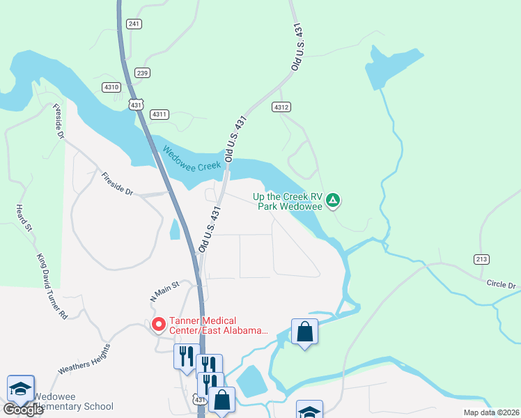 map of restaurants, bars, coffee shops, grocery stores, and more near 157 Crystal Cove in Wedowee