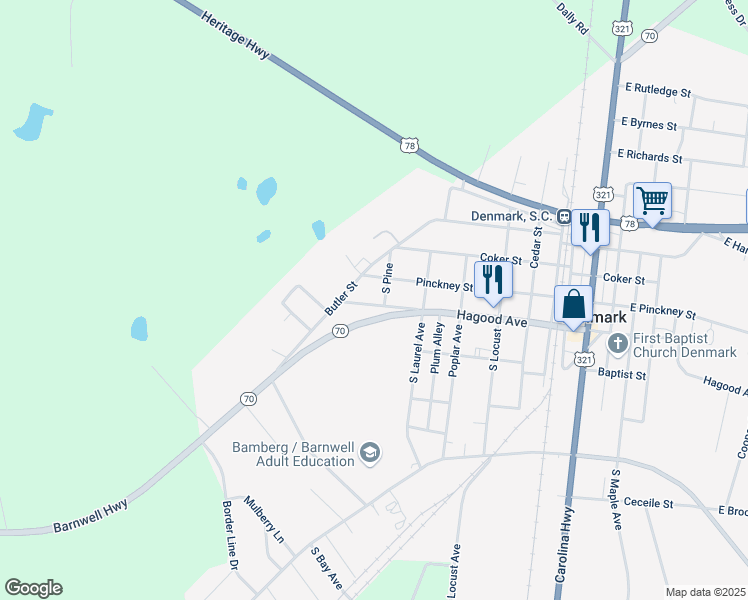 map of restaurants, bars, coffee shops, grocery stores, and more near 86 Lucius Street in Denmark