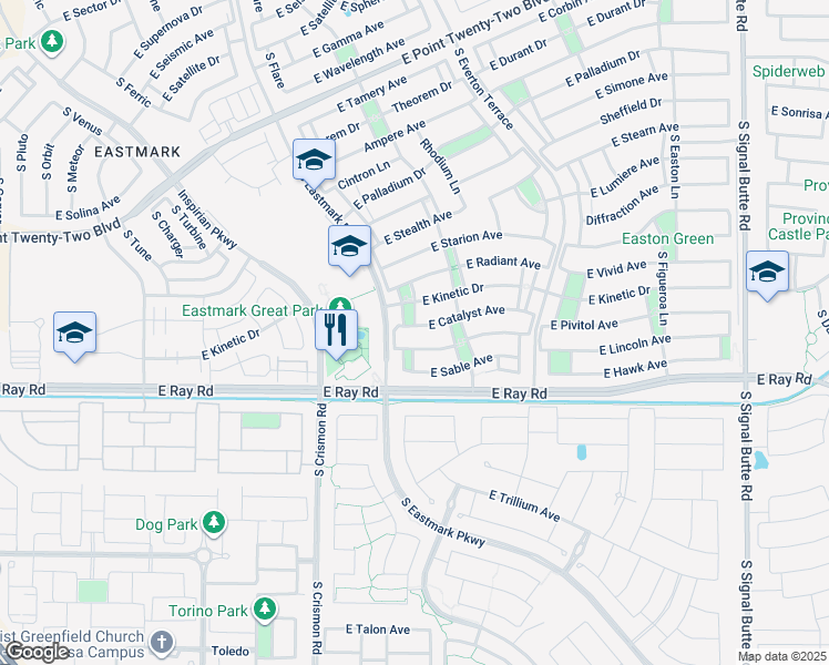 map of restaurants, bars, coffee shops, grocery stores, and more near 5031 Selenium Lane in Mesa
