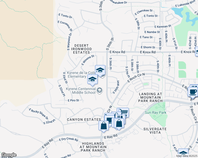 map of restaurants, bars, coffee shops, grocery stores, and more near 13612 South 36th Street in Phoenix