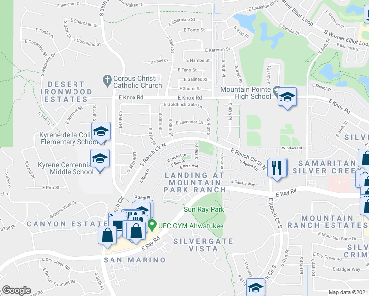map of restaurants, bars, coffee shops, grocery stores, and more near 3836 East Ironwood Drive in Phoenix