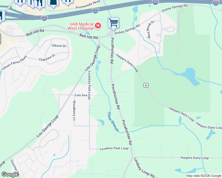 map of restaurants, bars, coffee shops, grocery stores, and more near 6239 Pocahontas Road in Bessemer