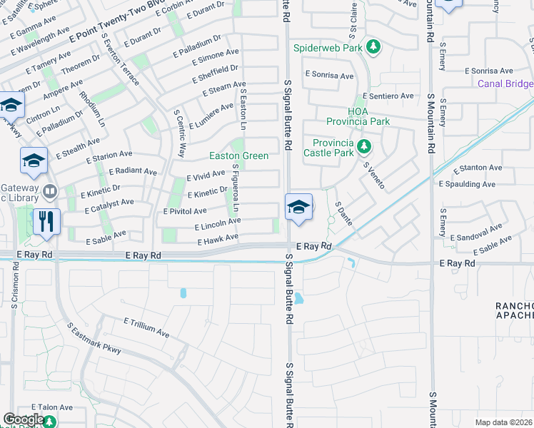 map of restaurants, bars, coffee shops, grocery stores, and more near 10736 East Pivitol Avenue in Mesa