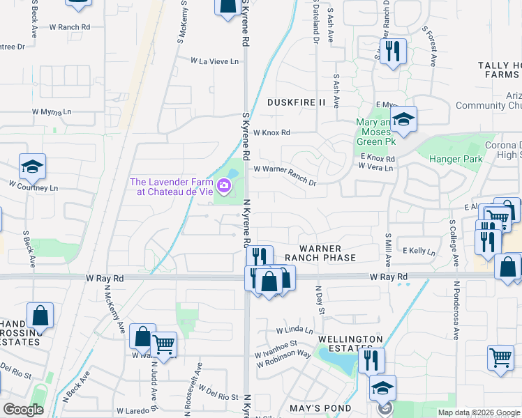 map of restaurants, bars, coffee shops, grocery stores, and more near 9642 South Stephanie Lane in Tempe