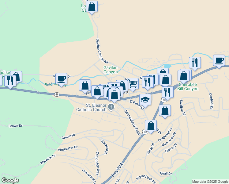 map of restaurants, bars, coffee shops, grocery stores, and more near in Ruidoso