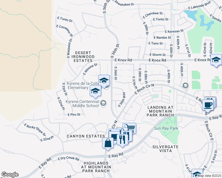 map of restaurants, bars, coffee shops, grocery stores, and more near 13612 South 36th Street in Phoenix