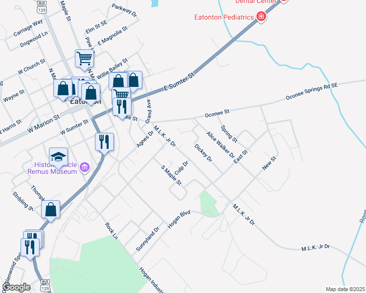 map of restaurants, bars, coffee shops, grocery stores, and more near 108B Dickey Drive in Eatonton