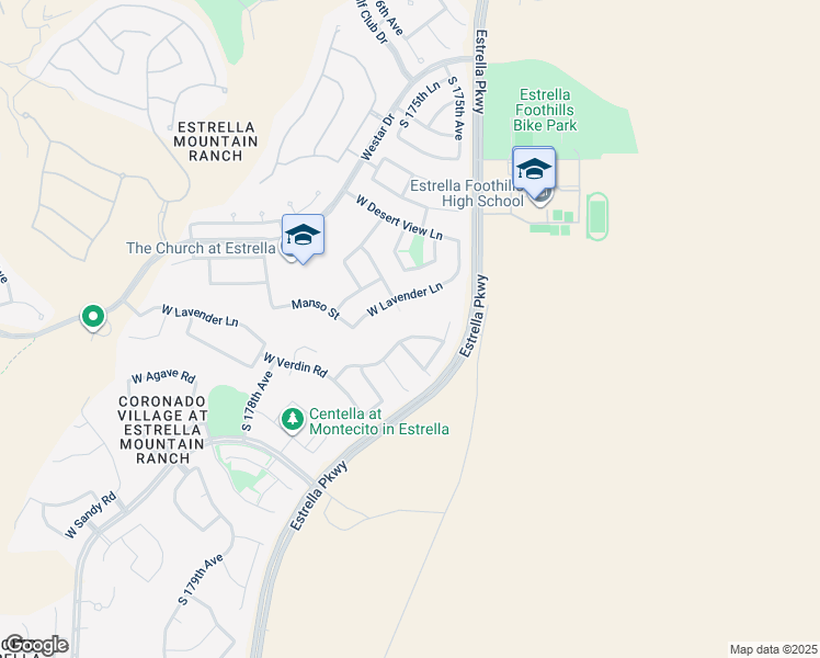 map of restaurants, bars, coffee shops, grocery stores, and more near 17603 West Lavender Lane in Goodyear
