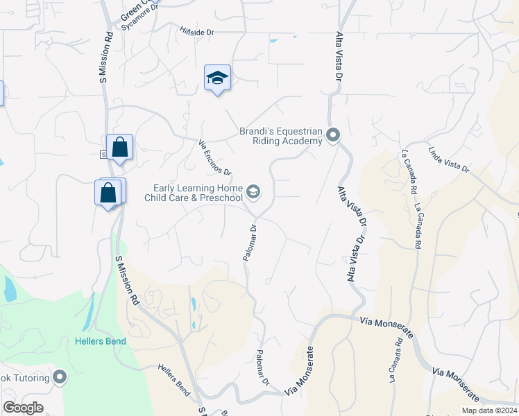 map of restaurants, bars, coffee shops, grocery stores, and more near 1474 Via Encinos Drive in Fallbrook