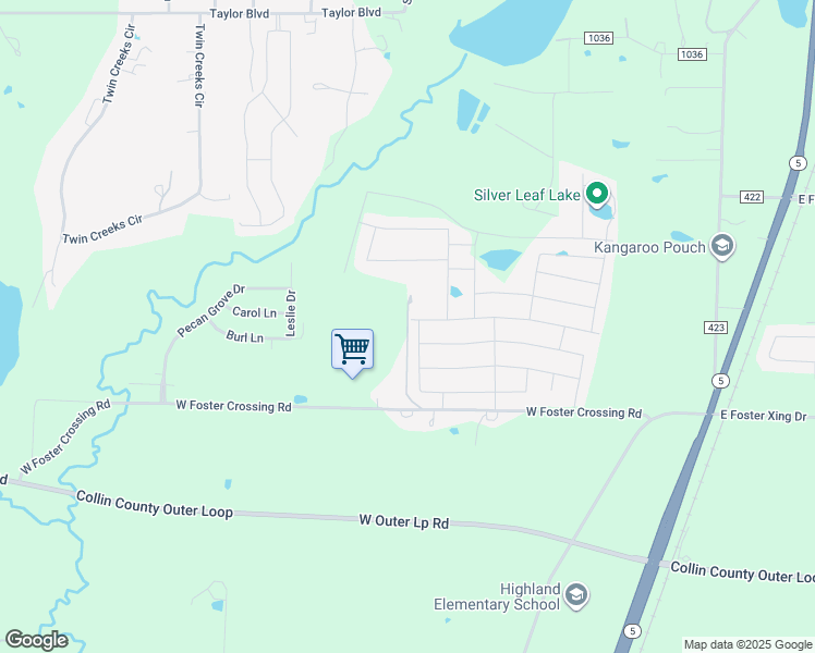 map of restaurants, bars, coffee shops, grocery stores, and more near Private Road 5302 in Anna