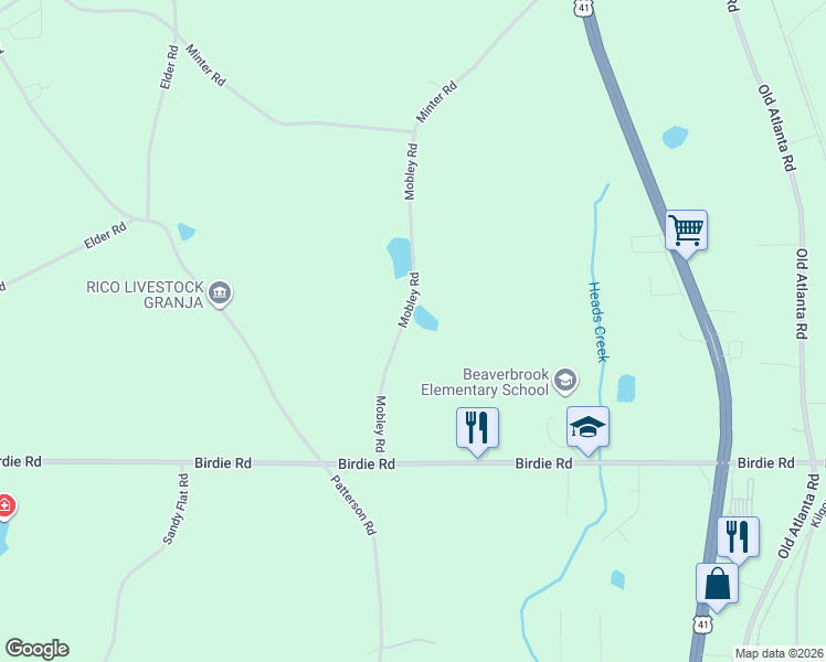 map of restaurants, bars, coffee shops, grocery stores, and more near 170 Mobley Road in Griffin
