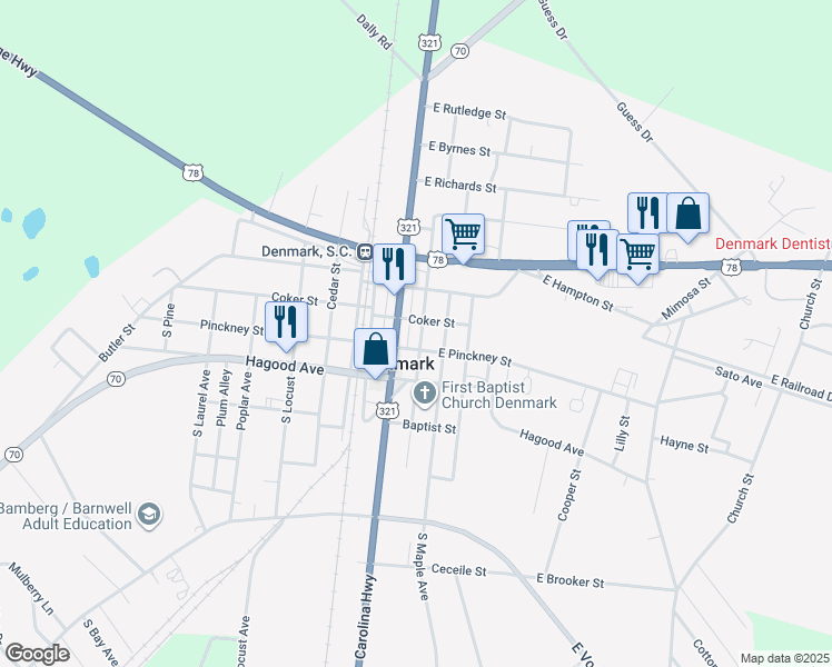 map of restaurants, bars, coffee shops, grocery stores, and more near in Denmark