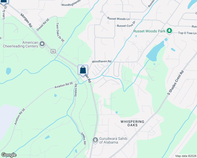map of restaurants, bars, coffee shops, grocery stores, and more near 2158 Russet Meadows Lane in Birmingham