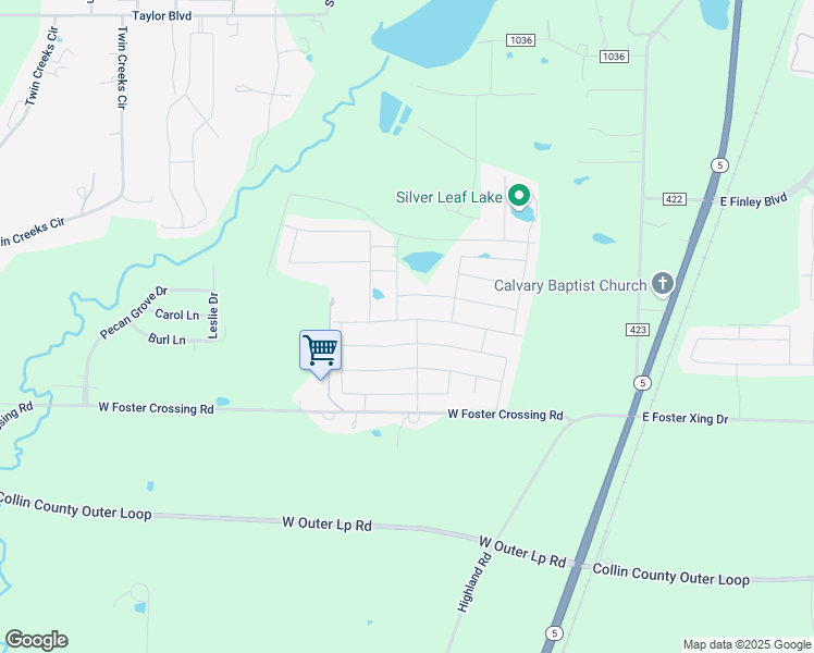 map of restaurants, bars, coffee shops, grocery stores, and more near 1005 Cherry Blossom Street in Anna
