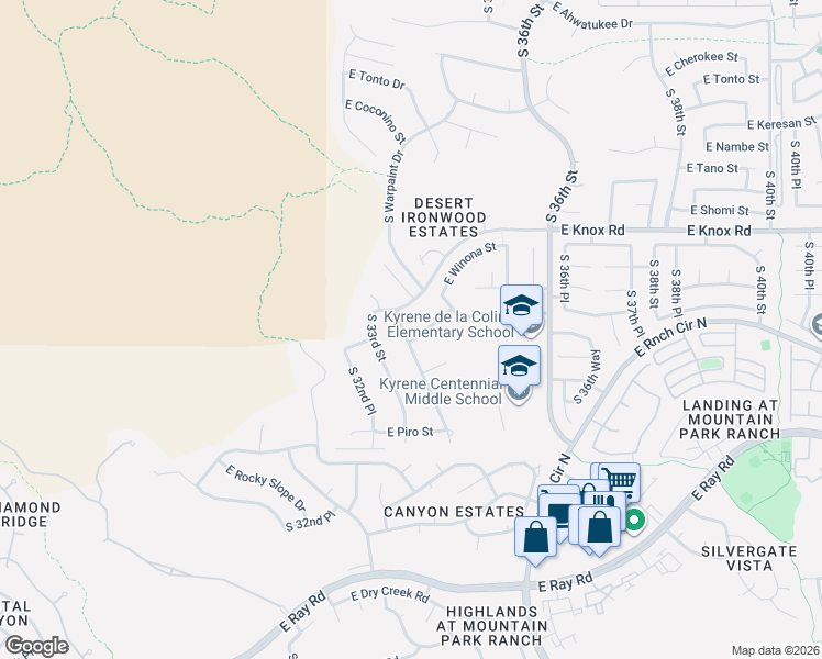map of restaurants, bars, coffee shops, grocery stores, and more near 3404 East Tere Street in Phoenix
