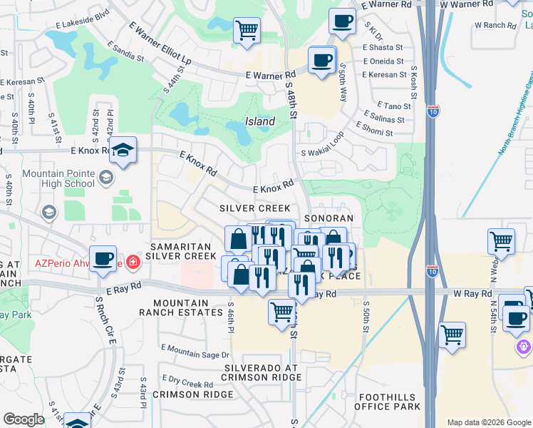 map of restaurants, bars, coffee shops, grocery stores, and more near 13441 South 47th Street in Phoenix