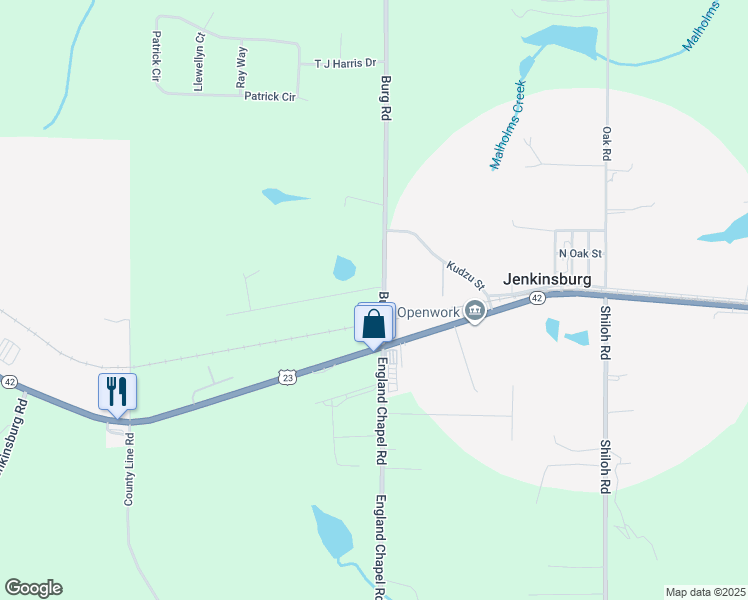 map of restaurants, bars, coffee shops, grocery stores, and more near in Jenkinsburg