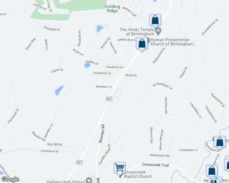 map of restaurants, bars, coffee shops, grocery stores, and more near 113 Sommersby Circle in Pelham