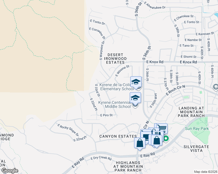 map of restaurants, bars, coffee shops, grocery stores, and more near 3404 East Tere Street in Phoenix
