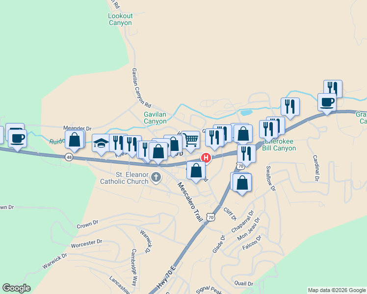 map of restaurants, bars, coffee shops, grocery stores, and more near 200 Horton Circle in Ruidoso