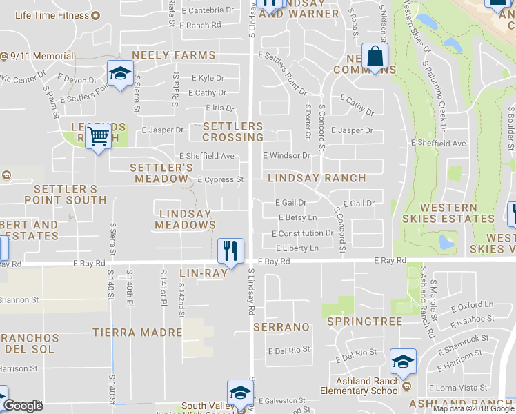 map of restaurants, bars, coffee shops, grocery stores, and more near 1446 South Heritage Drive in Gilbert