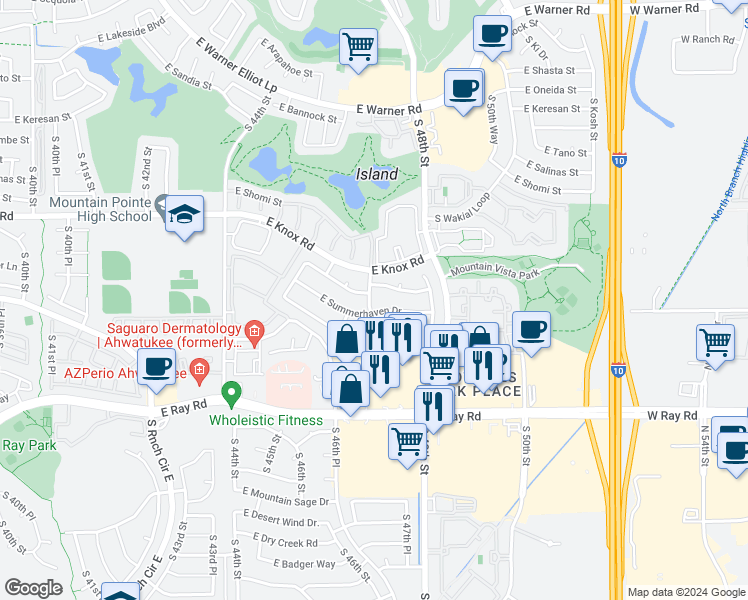 map of restaurants, bars, coffee shops, grocery stores, and more near 13441 South 47th Street in Phoenix