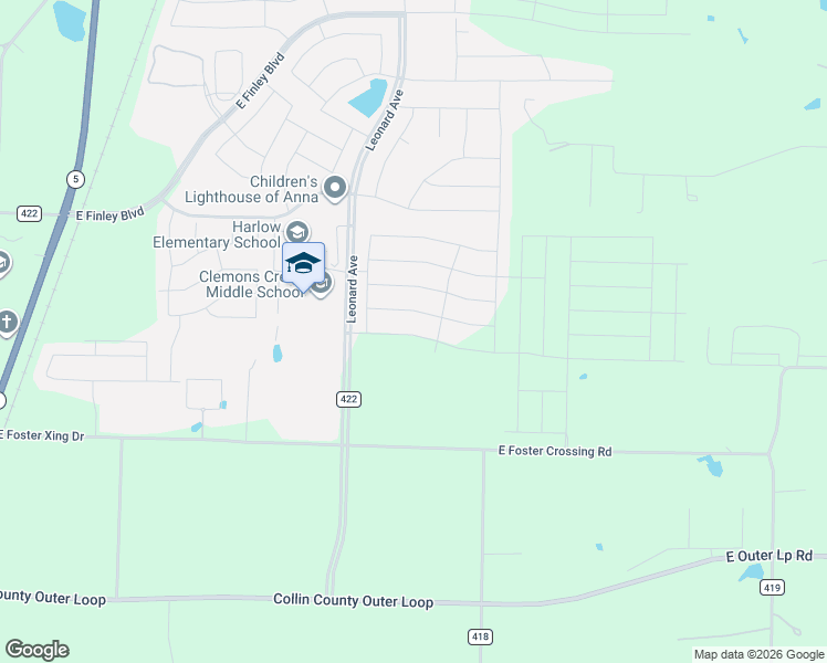 map of restaurants, bars, coffee shops, grocery stores, and more near 3031 County Road 422 in Anna