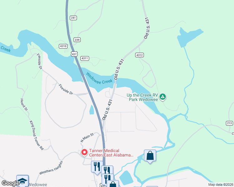 map of restaurants, bars, coffee shops, grocery stores, and more near Old U.S. 431 in Wedowee